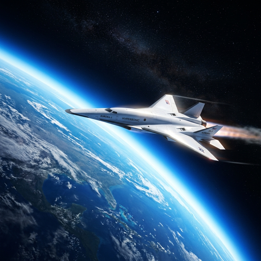 Hypersonic aircraft soaring above Earth